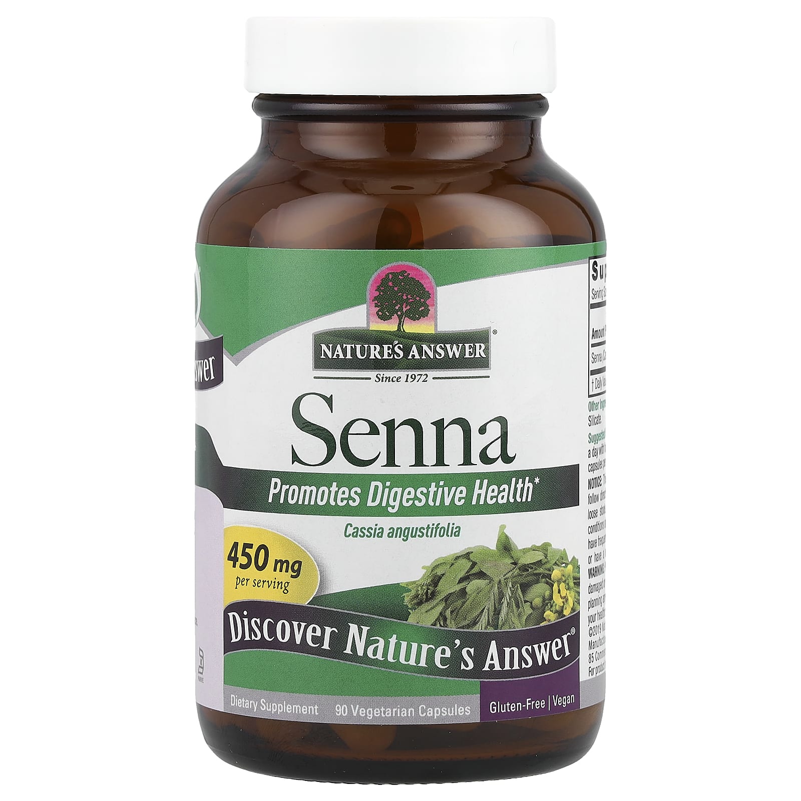 Листья сенны Nature's Answer, 450 мг, 90 растительных капсул