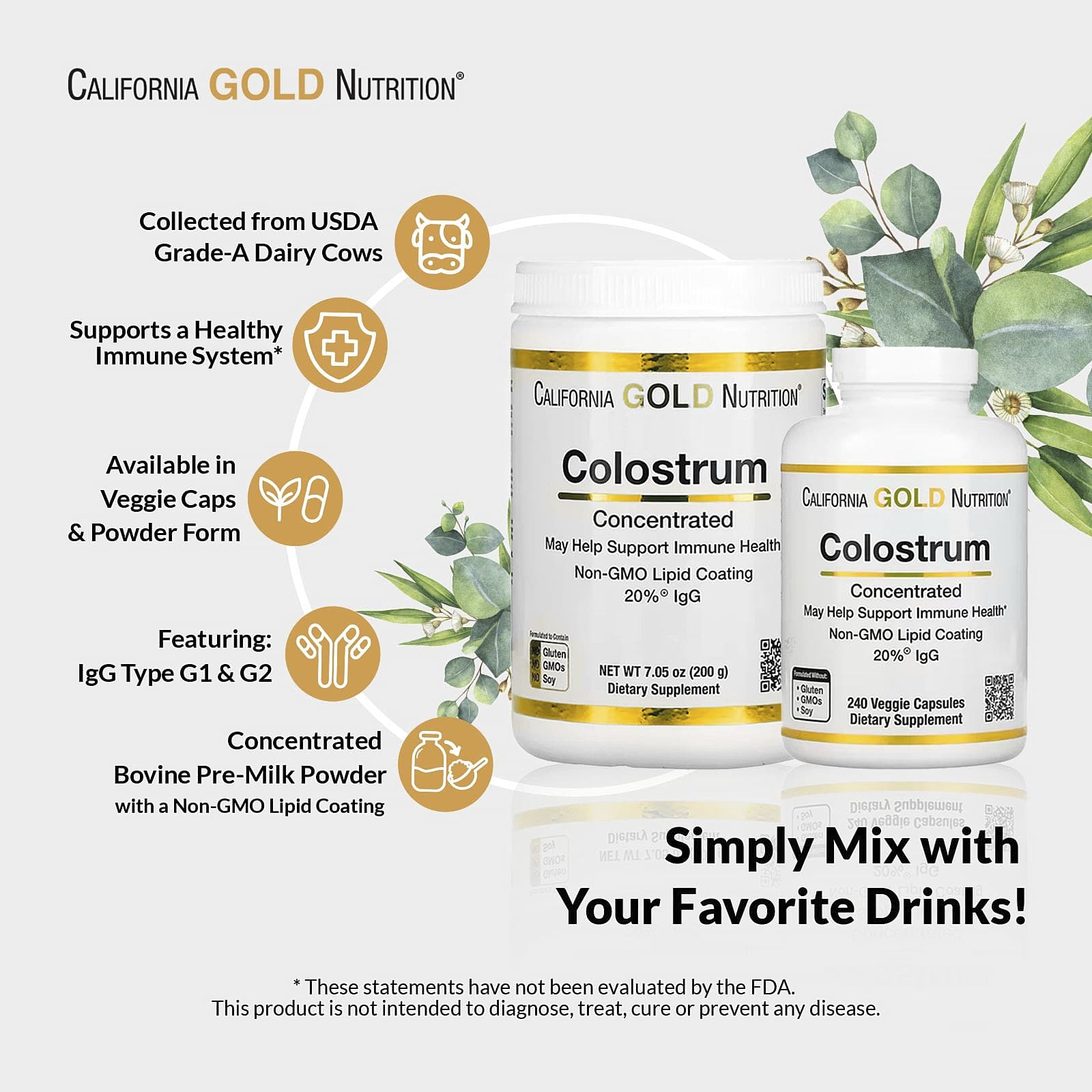 Колоострум California Gold Nutrition, 240 растительных капсул — фото 2