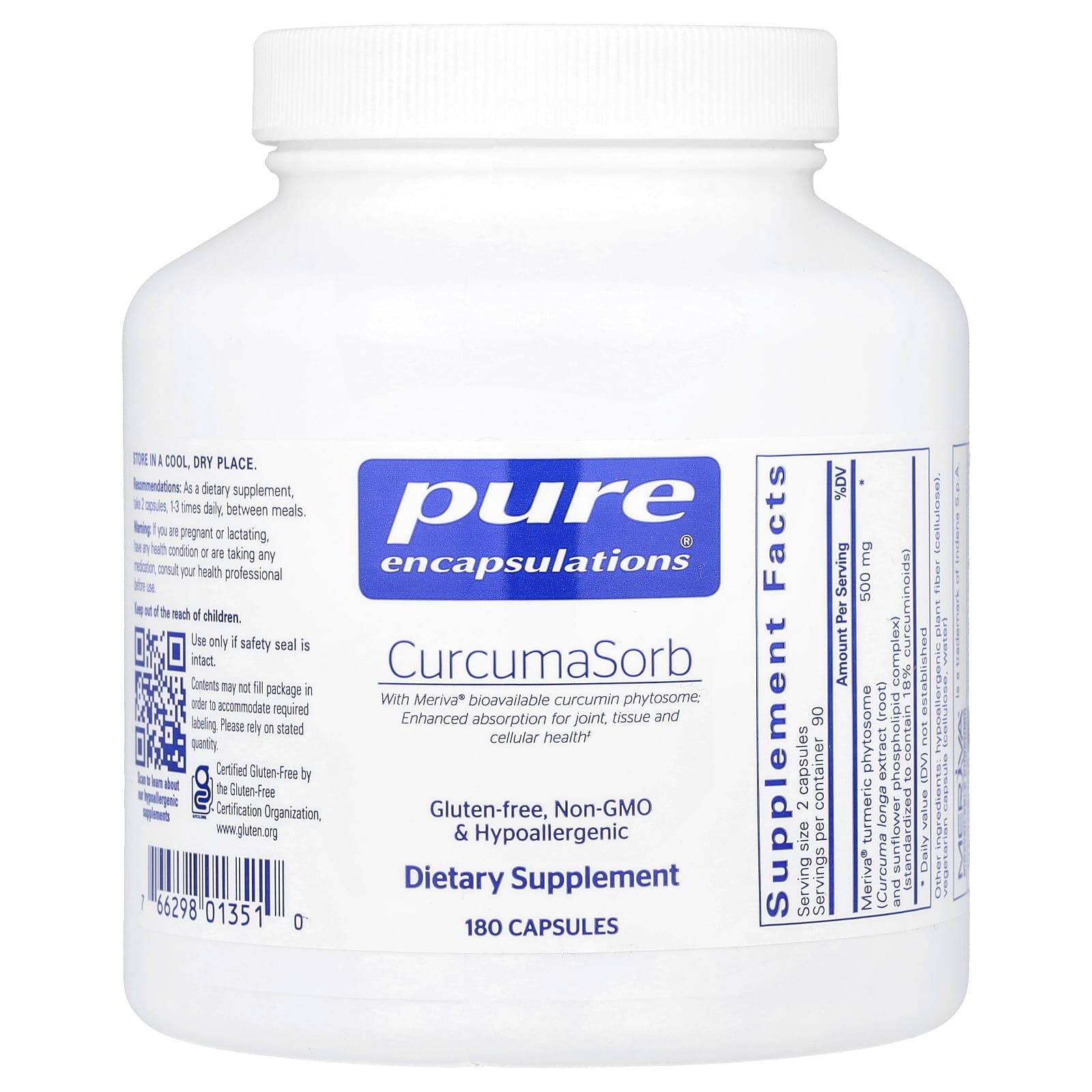 Куркума Pure Encapsulations, 180 капсул (250 мг на капсулу)