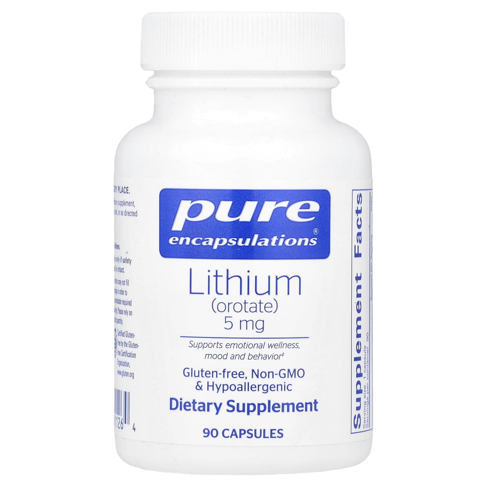 Литий (оротат) Pure Encapsulations, 5 мг, 90 капсул