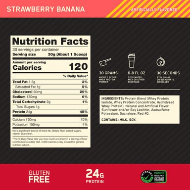 Сывороточный протеин Optimum Nutrition Gold Standard® 100% Strawberry Banana, 907 г, 2 lb