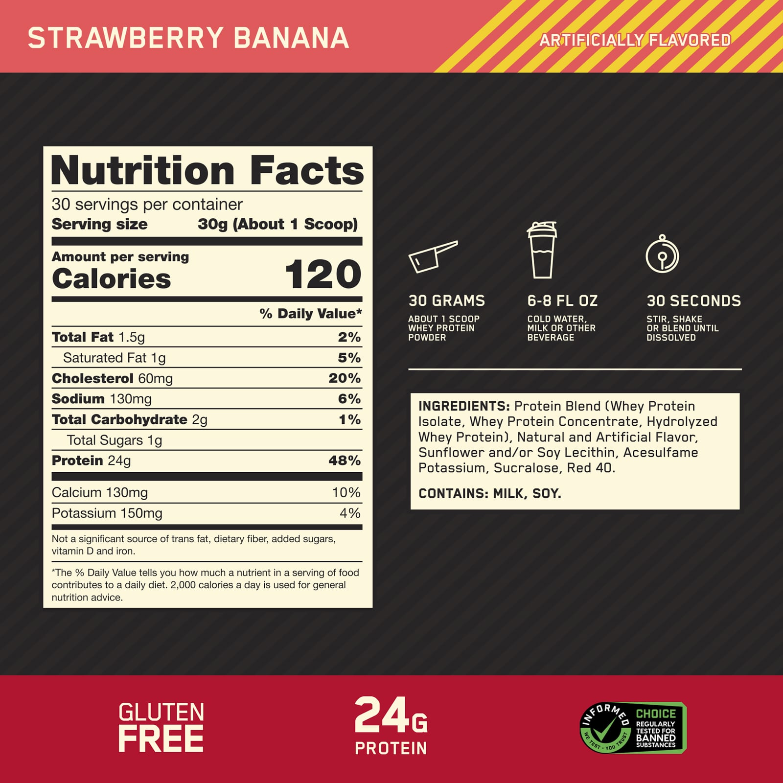 Сывороточный протеин Optimum Nutrition Gold Standard® 100% Strawberry Banana, 907 г, 2 lb