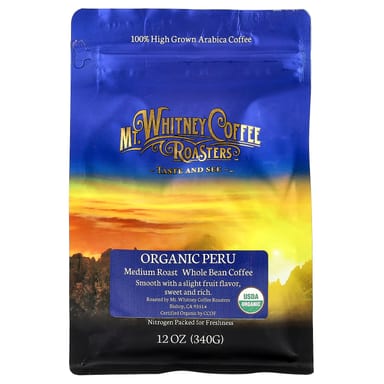 Кофе Mt. Whitney Coffee Roasters Organic Peru Whole Bean Medium Roast, 340 г