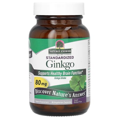 Гинкго билоба Nature's Answer Standardized, 80 мг, 60 растительных капсул