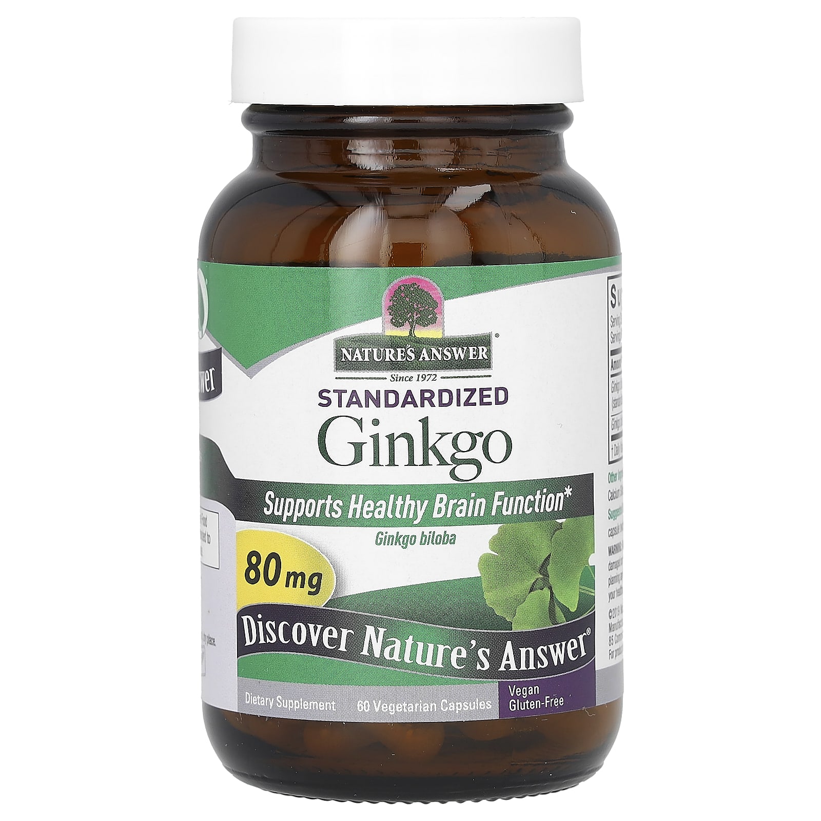 Гинкго билоба Nature's Answer Standardized, 80 мг, 60 растительных капсул