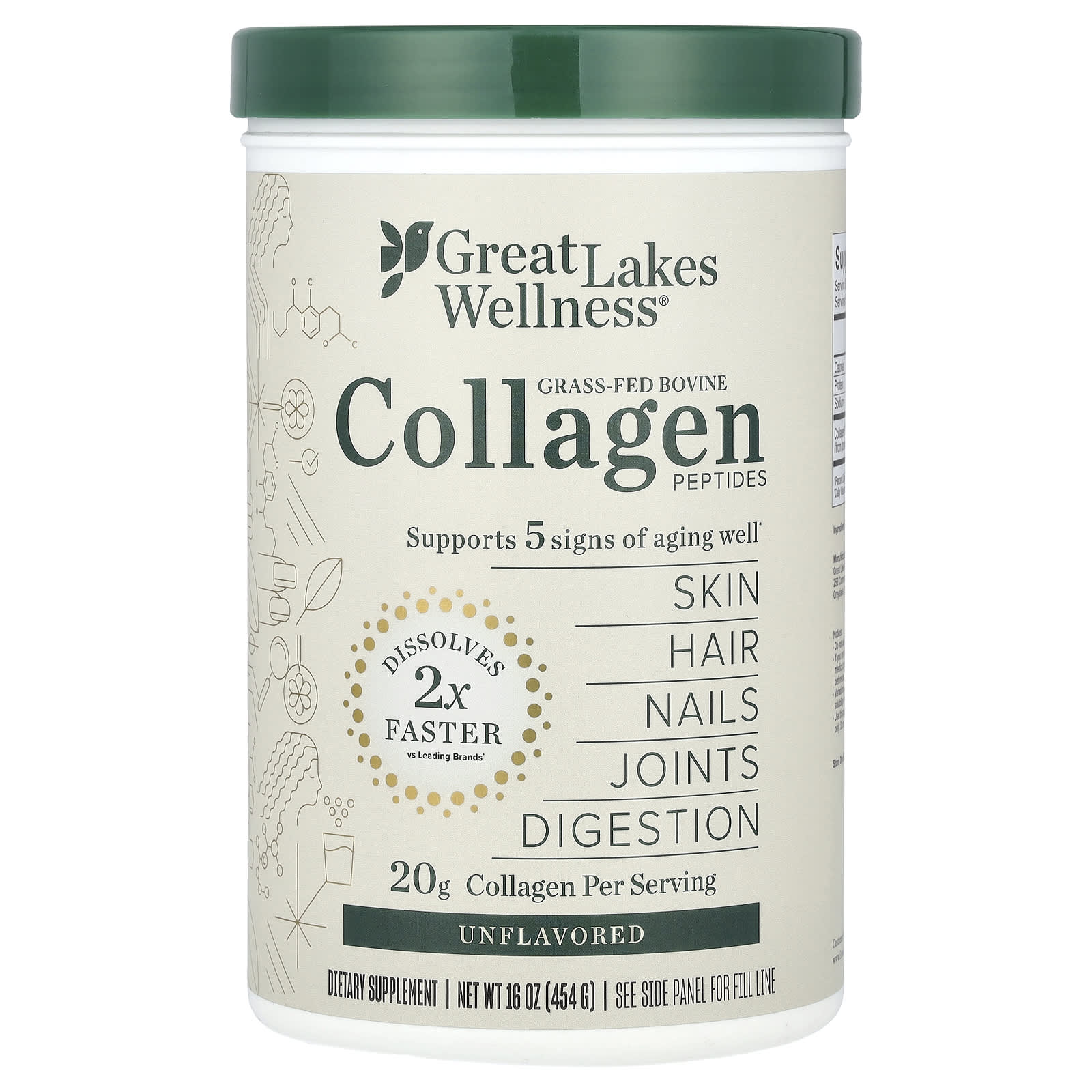 Коллаген Great Lakes Wellness Grass-Fed Bovine Peptides, оттенок Unflavored, 454 г