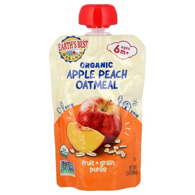 Овсянка Earth's Best Organic Fruit & Grain Puree 6+ Months Apple Peach, 99 г