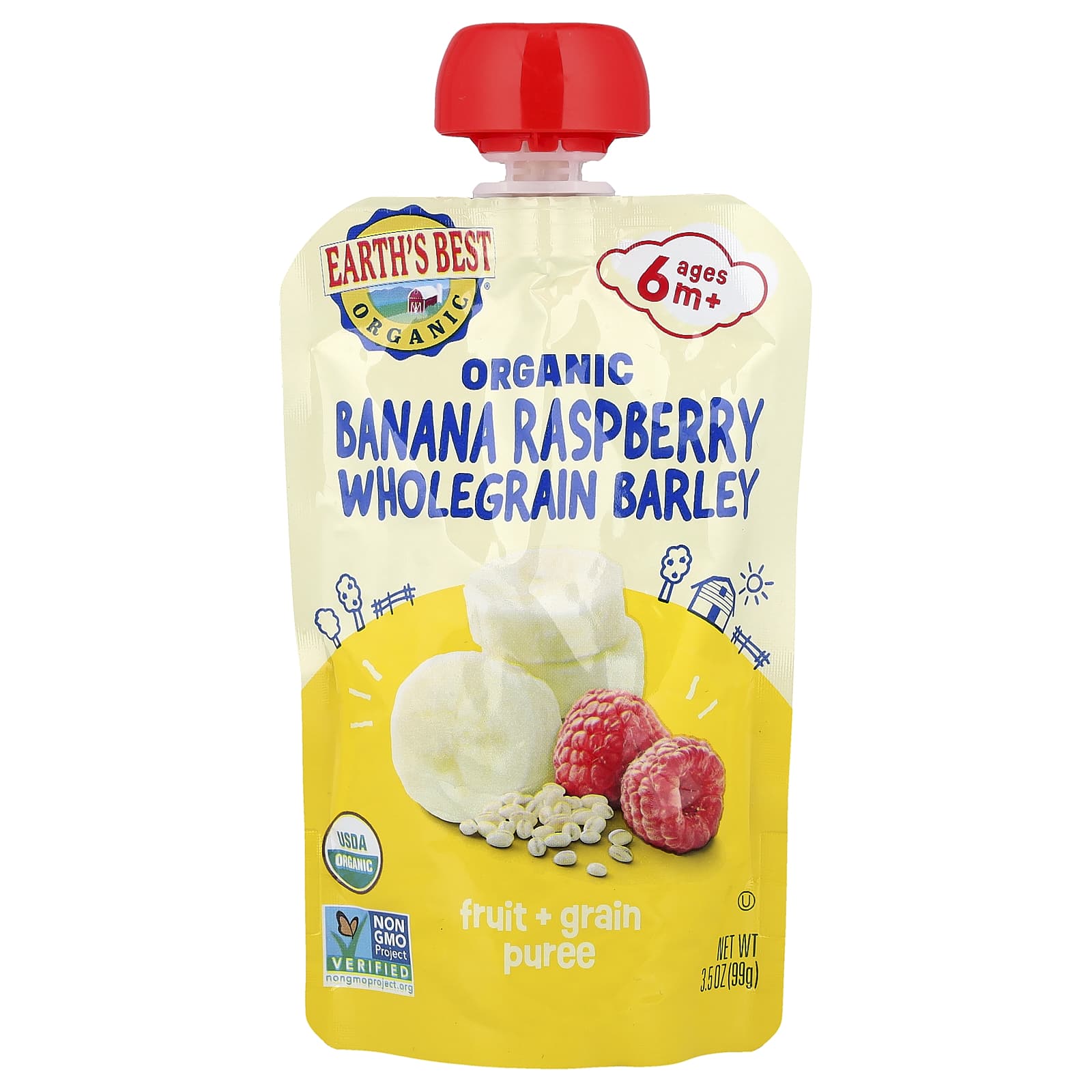 Рис Earth's Best Organic Fruit & Grain Puree 6+ Months Raspberry & Brown, оттенок Banana, 99 г