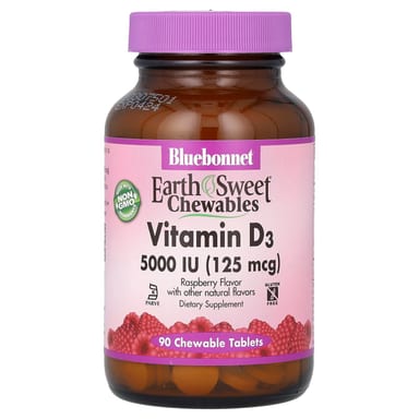 Витамин D3 Bluebonnet Nutrition 5, вкус Raspberry, 125 мкг, 90 жевательных таблеток
