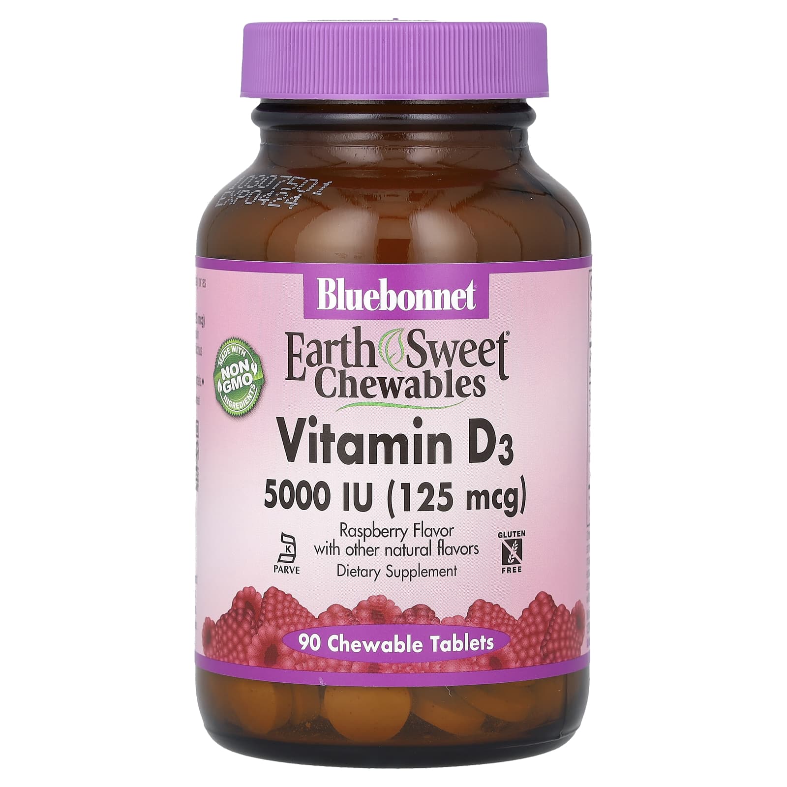 Витамин D3 Bluebonnet Nutrition 5, вкус Raspberry, 125 мкг, 90 жевательных таблеток