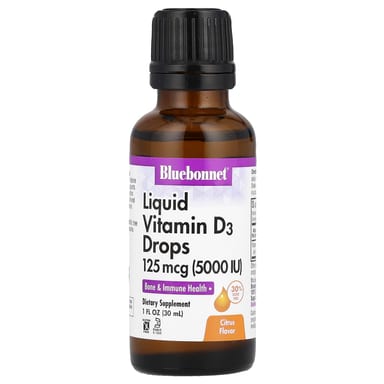 Капли витамина D3 Bluebonnet Nutrition Liquid, оттенок Citrus, 125 мкг (5000 МЕ), 30 мл, жидкая форма
