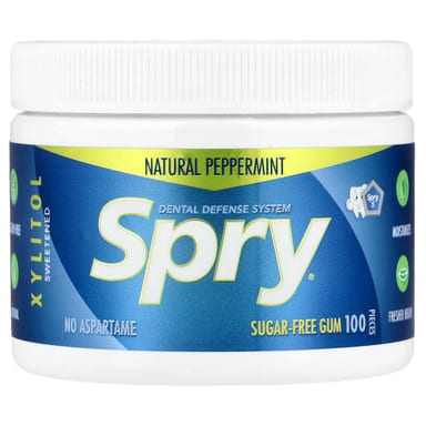 Жевательная резинка Spry без сахара Xlear Spry®® Dental Defense System Gum Natural Peppermint 100 Pieces, без сахара