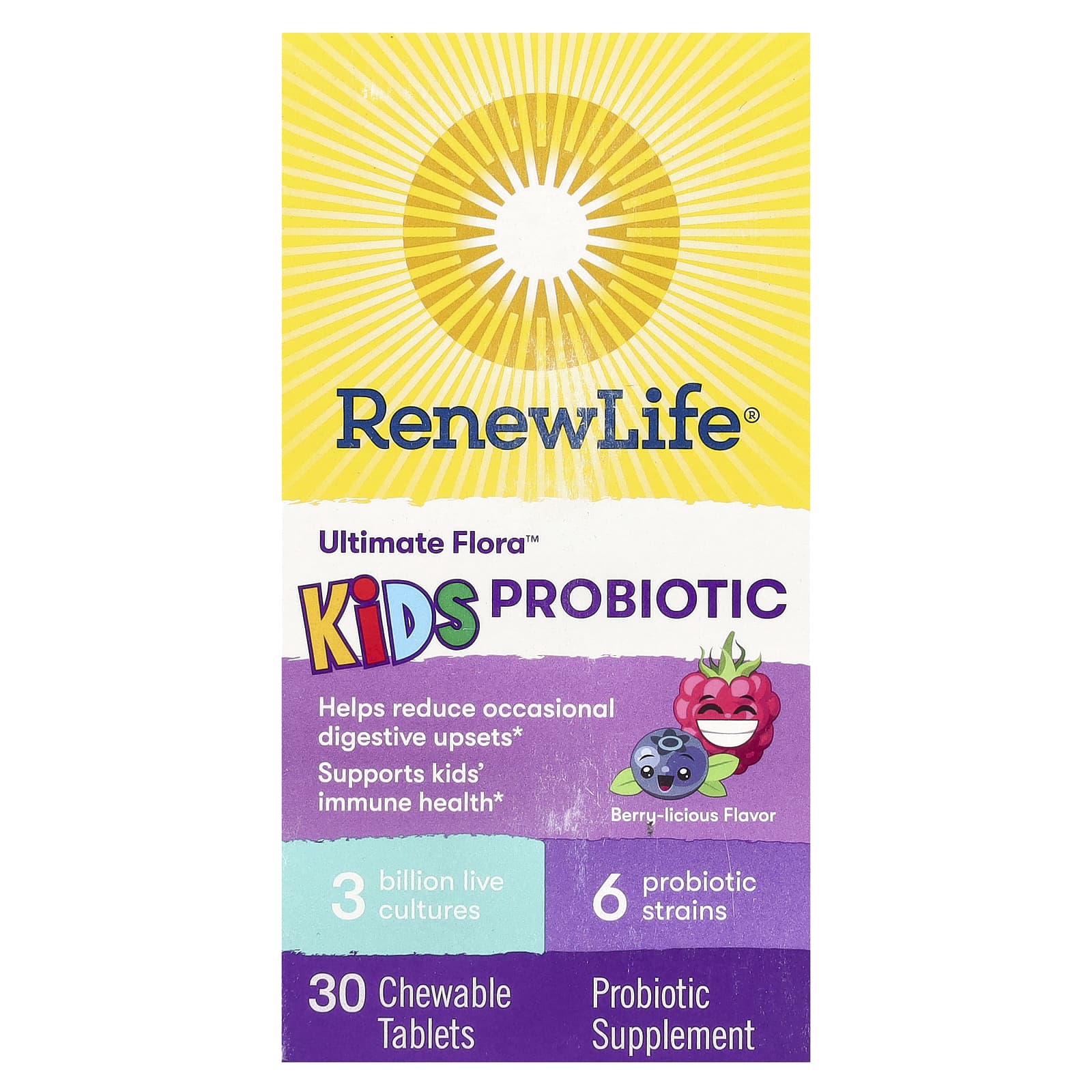 Детский пробиотик Renew Life Ultimate Flora Berry-licious 3 Billion Live Cultures, 30 жевательных таблеток — фото 2