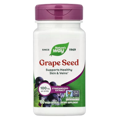 Виноградные косточки Nature's Way, вкус Grape Seed, 100 мг, 60 растительных капсул