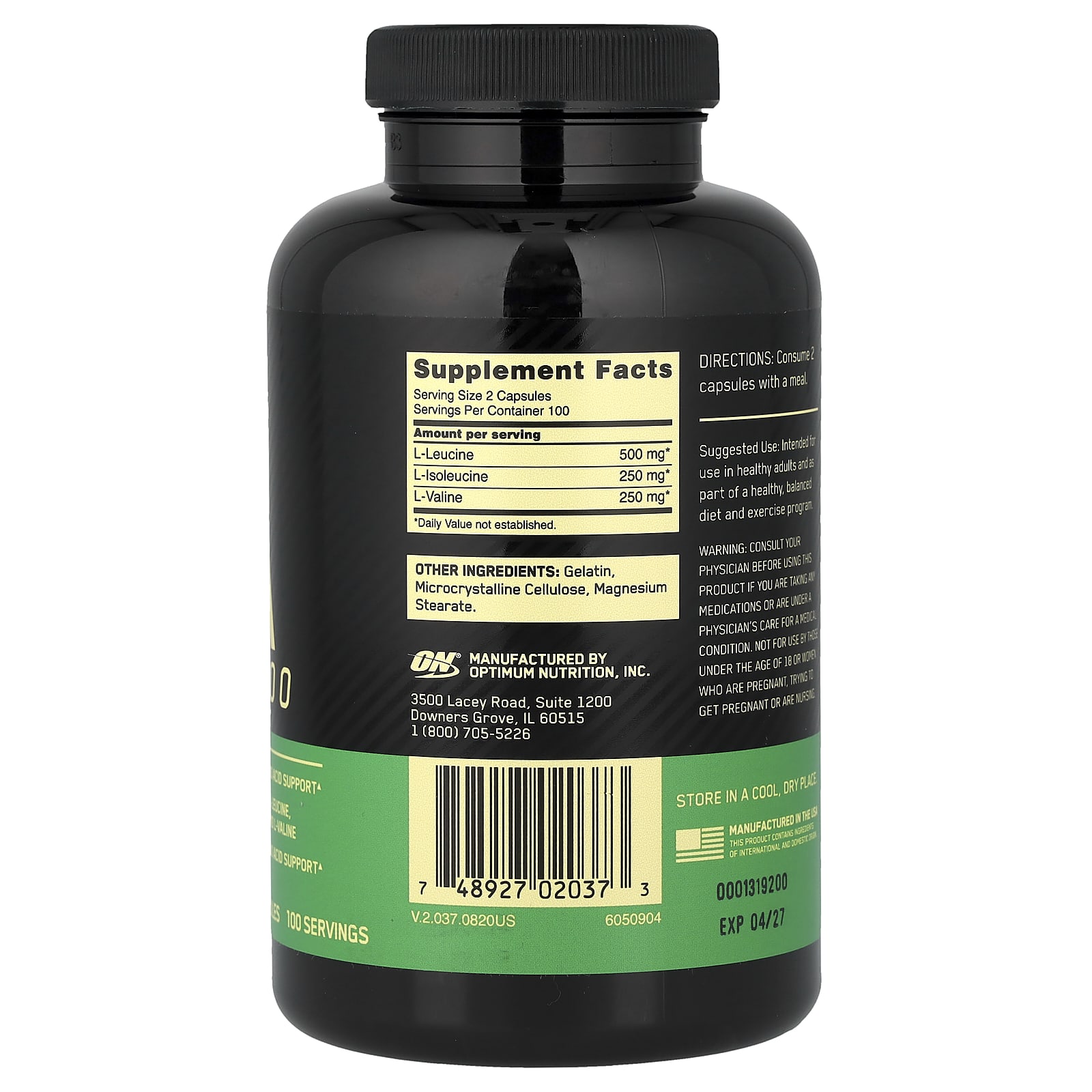 BCAA Optimum Nutrition 1000, 200 капсул — фото 6