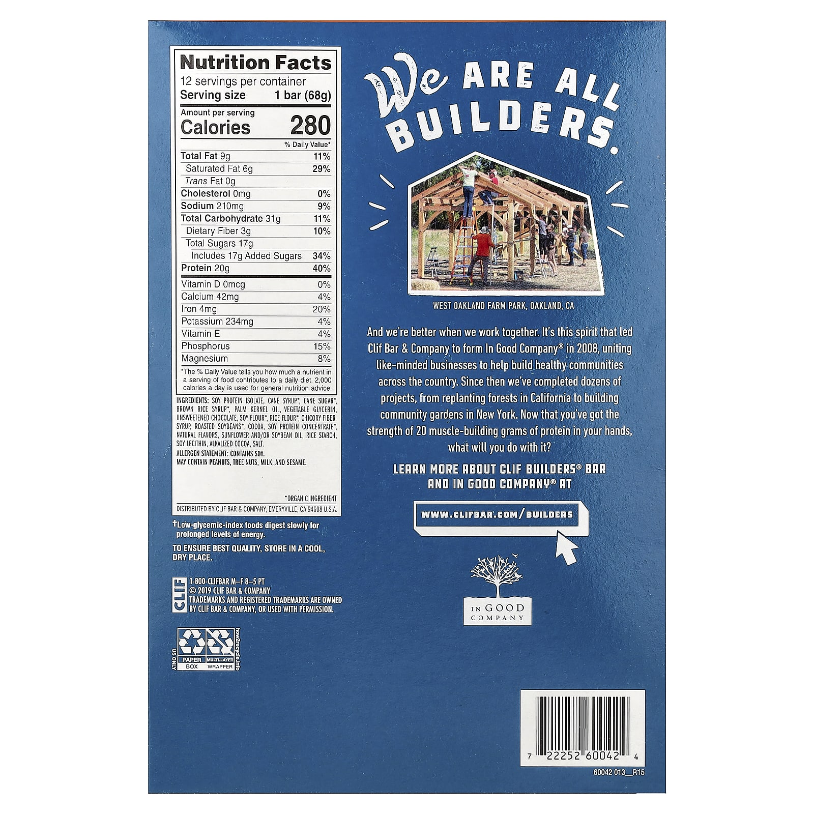 Протеиновый батончик Clif Bar Builders®, вкус Chocolate, 68 г, 12 шт. — фото 3