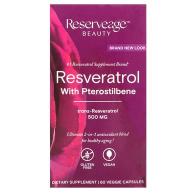 Ресвератрол Reserveage Beauty with Pterostilbene, 500 мг, 60 растительных капсул