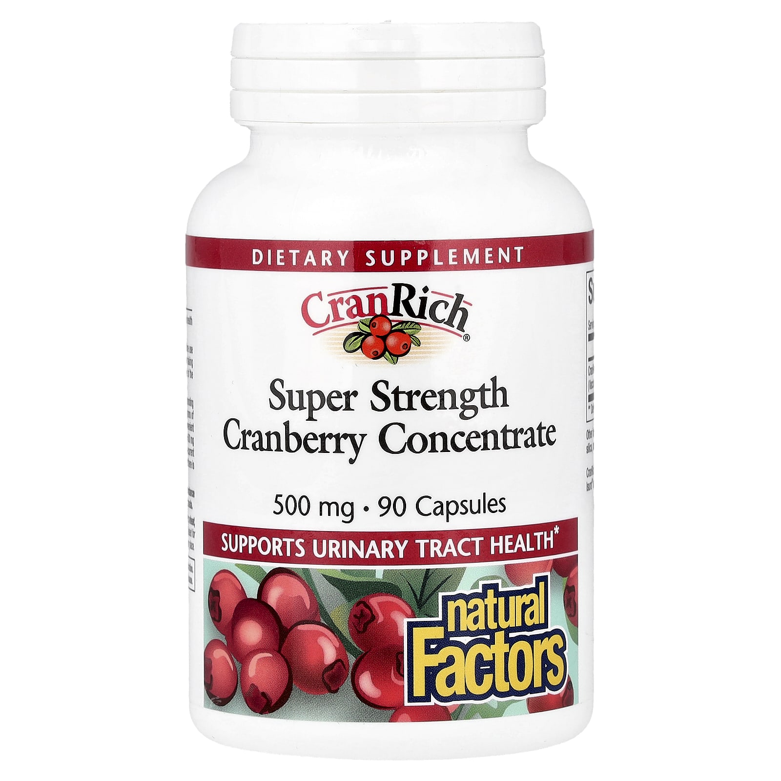 Клюква Natural Factors CranRich® Super Strength, вкус Cranberry Concentrate, 500 мг, 90 капсул