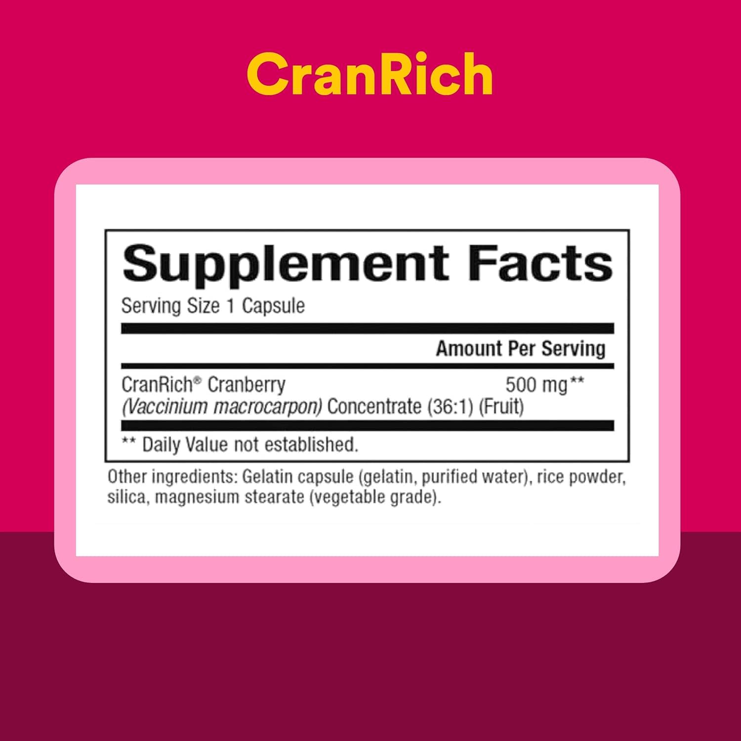 Клюква Natural Factors CranRich® Super Strength, вкус Cranberry Concentrate, 500 мг, 90 капсул — фото 3
