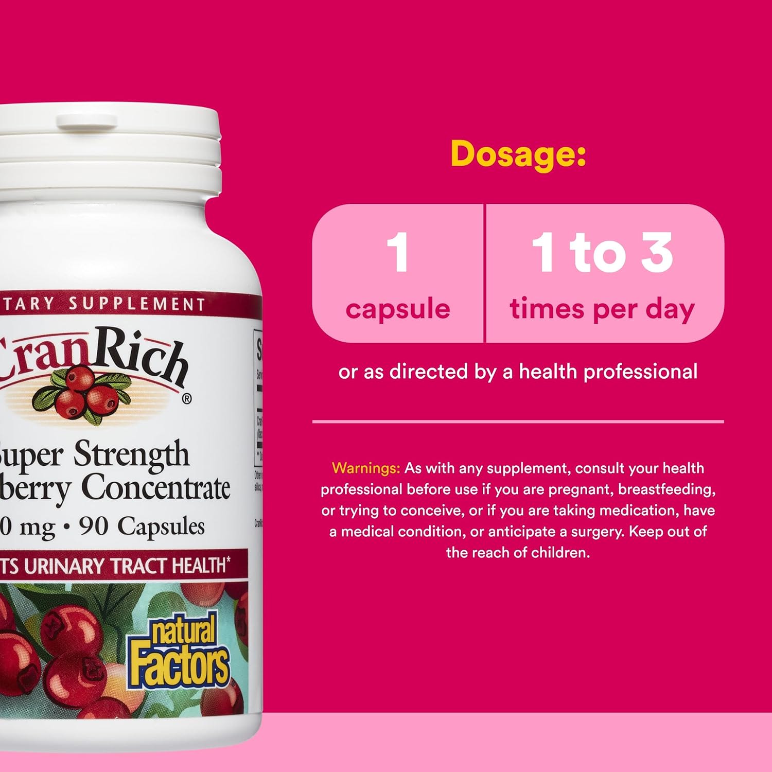 Клюква Natural Factors CranRich® Super Strength, вкус Cranberry Concentrate, 500 мг, 90 капсул — фото 4