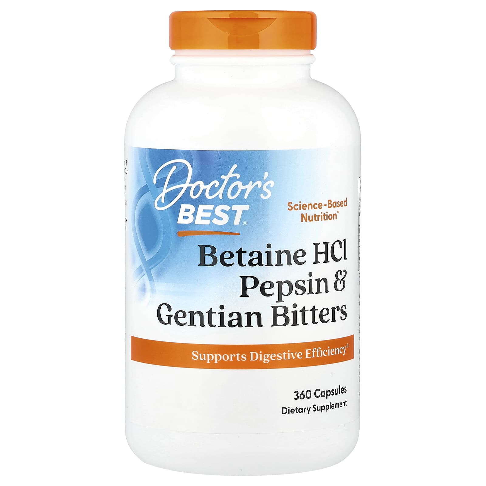 Бетаин HCl Doctor's Best Pepsin and Gentian Bitters, 360 капсул