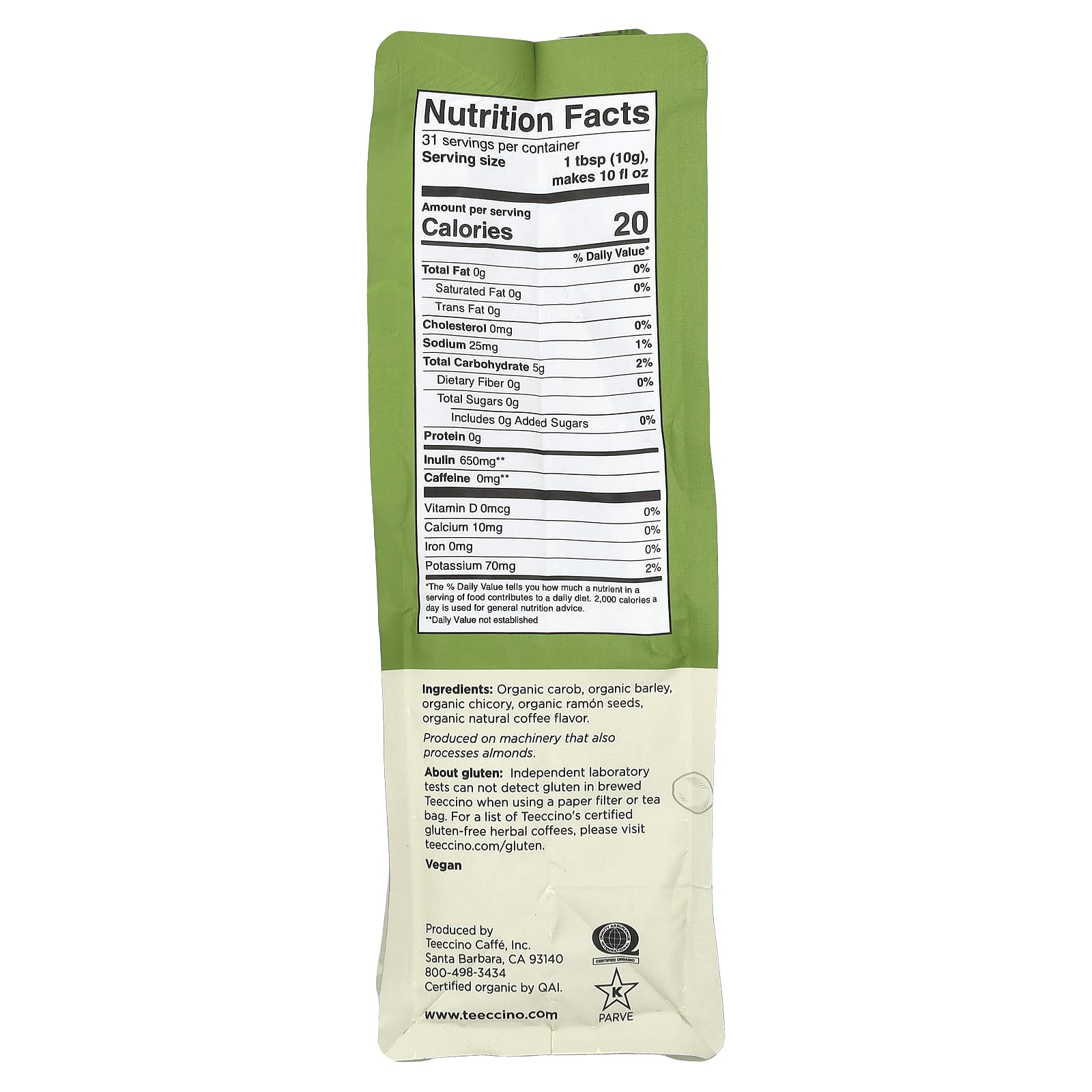 Кофе Teeccino Organic Chicory Herbal French Roast Dark Roast Caffeine Free, 312 г — фото 2