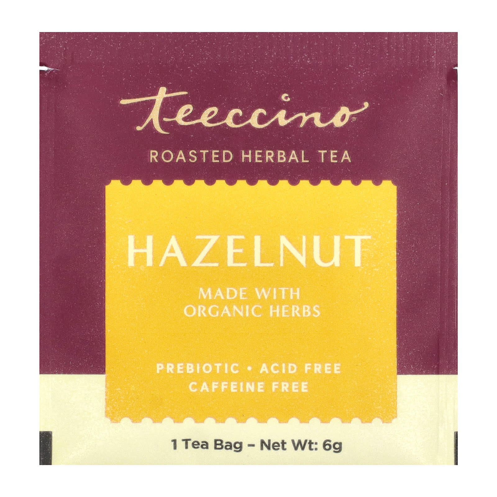 Чай Teeccino Roasted Herbal Hazelnut Caffeine Free, оттенок 10 Tea Bags, 60 г, чайные пакетики
