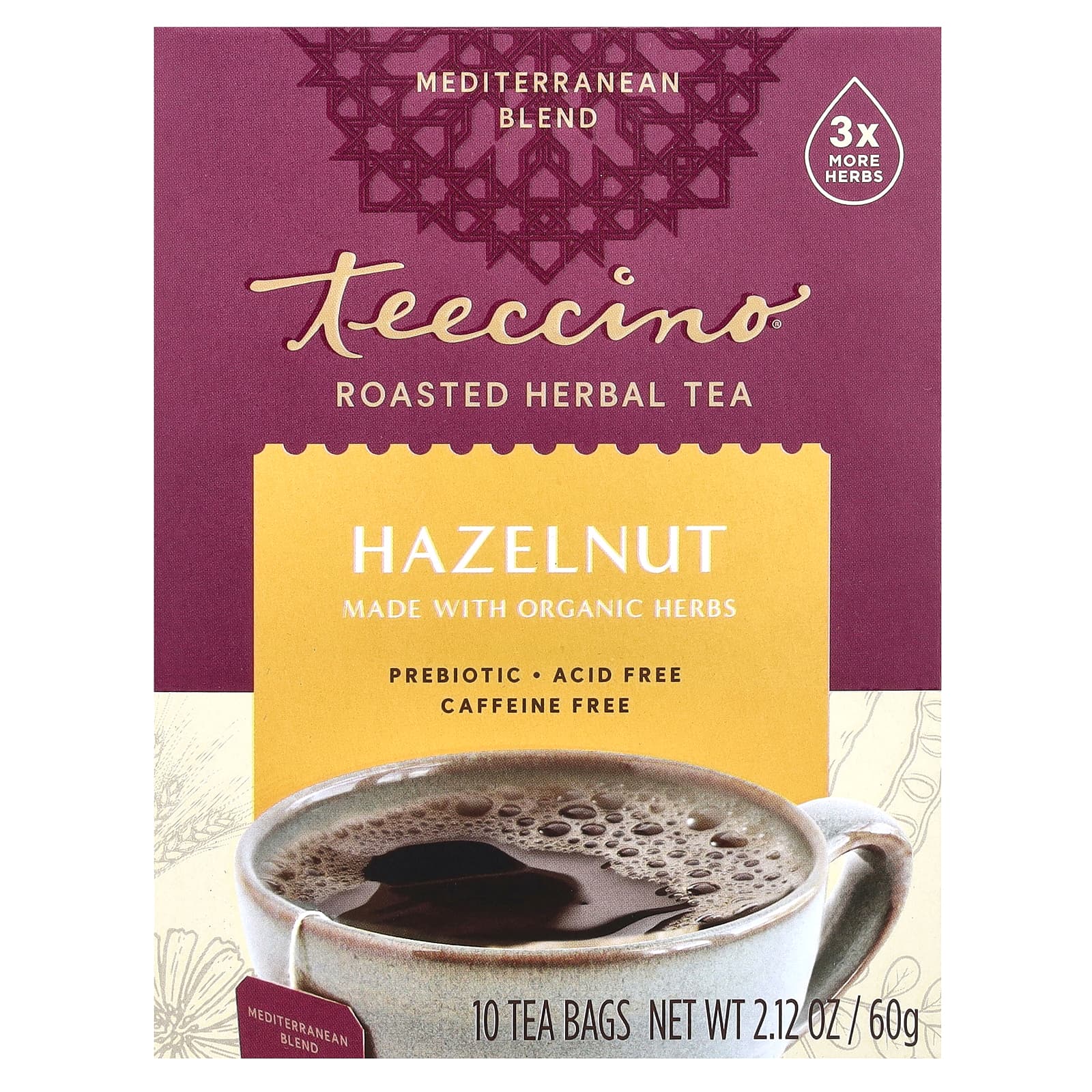Чай Teeccino Roasted Herbal Hazelnut Caffeine Free, оттенок 10 Tea Bags, 60 г, чайные пакетики — фото 3