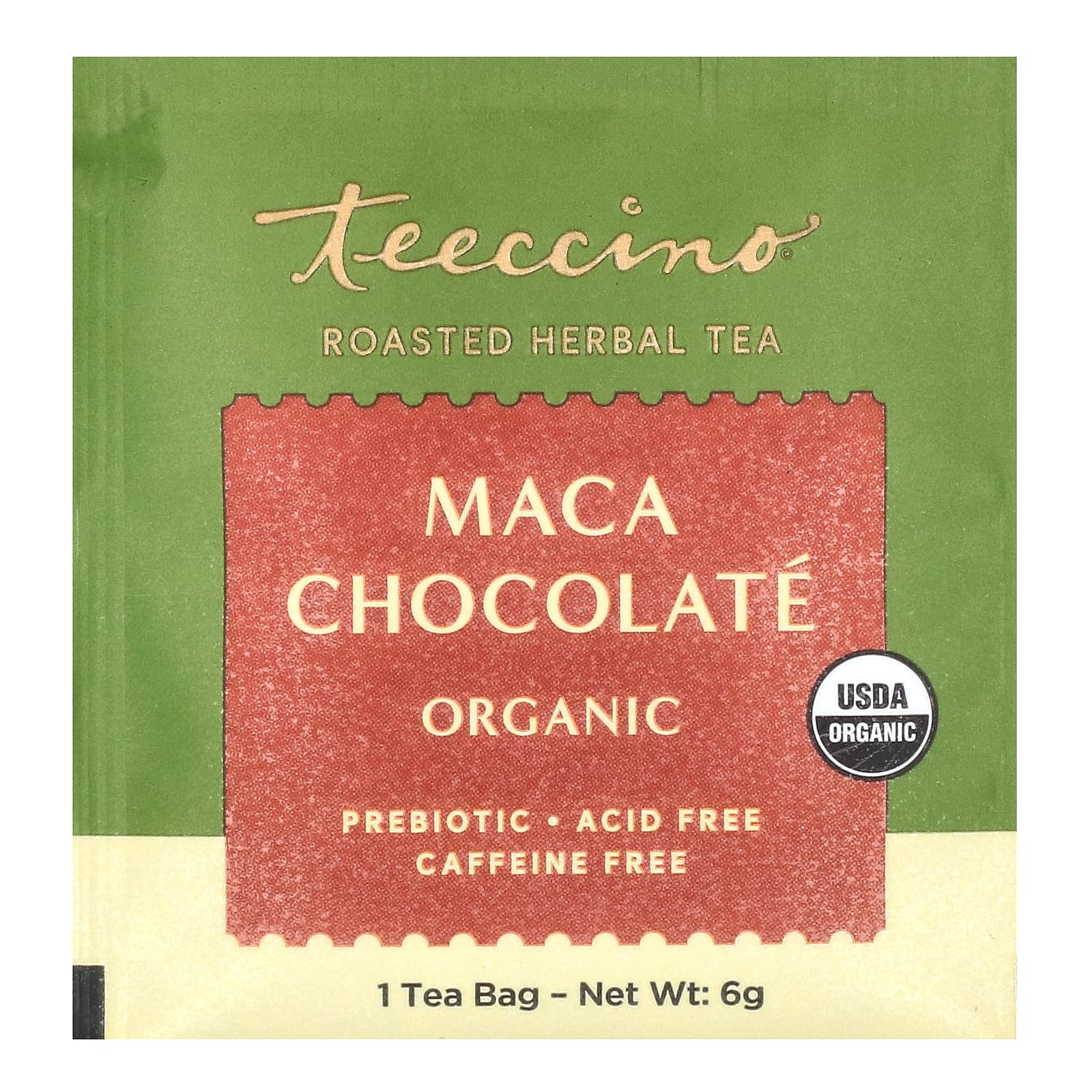 Шоколад Teeccino Organic Roasted Herbal Tea Maca Caffeine Free, оттенок 10 Tea Bags, 60 г, чайные пакетики