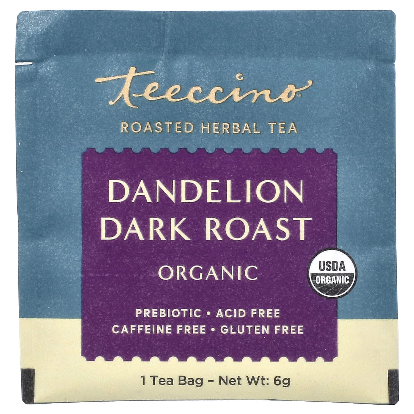 Чай Teeccino Organic Roasted Herbal Dandelion Dark Roast Caffeine Free, оттенок 10 Tea Bags, 60 г, чайные пакетики