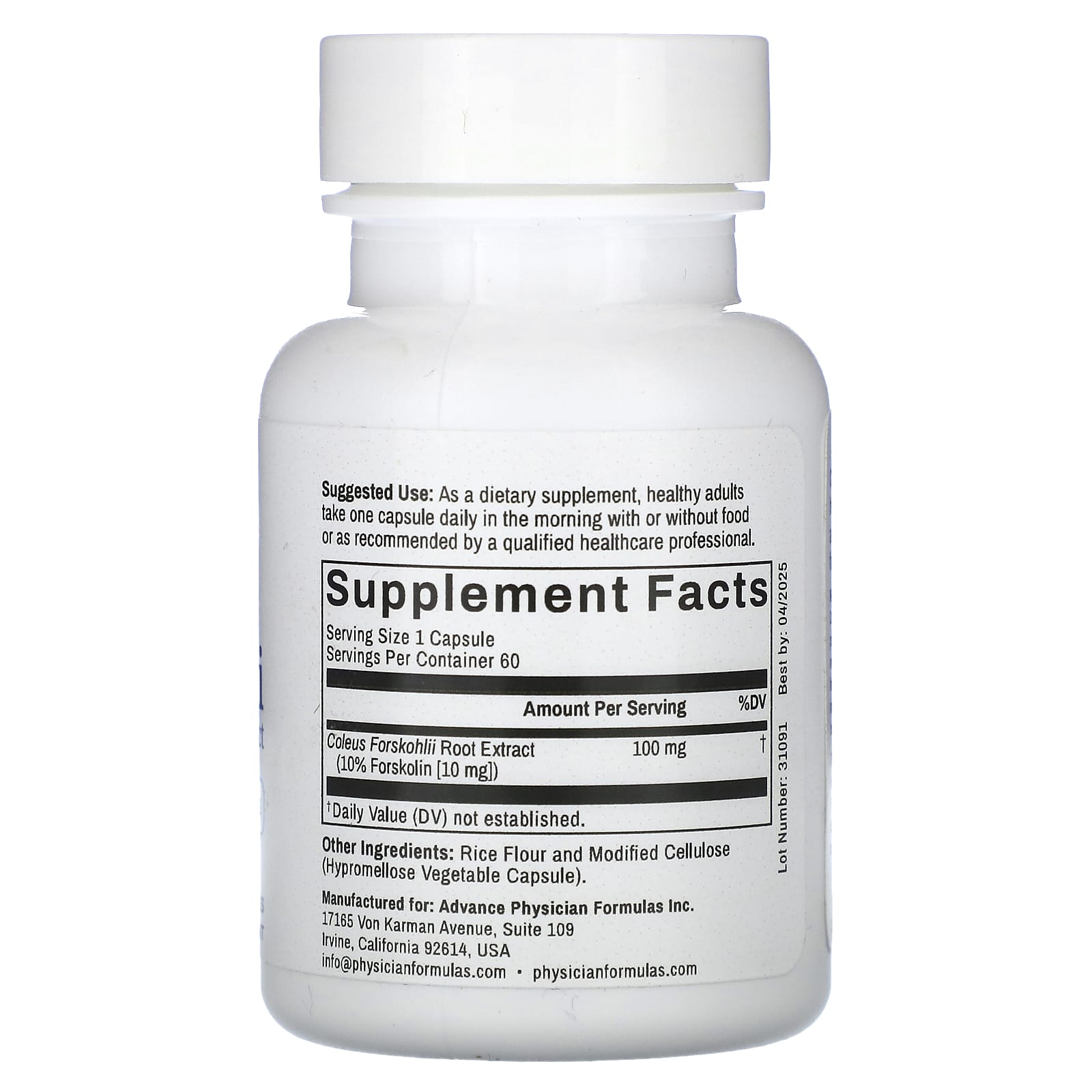 Колеус форсколии Advance Physician Formulas Extract, 100 мг, 60 растительных капсул — фото 2