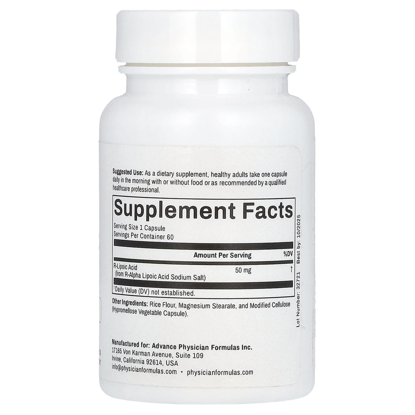 R-липоевая кислота Advance Physician Formulas R-Lipoic Acid, 50 мг, 60 растительных капсул — фото 2