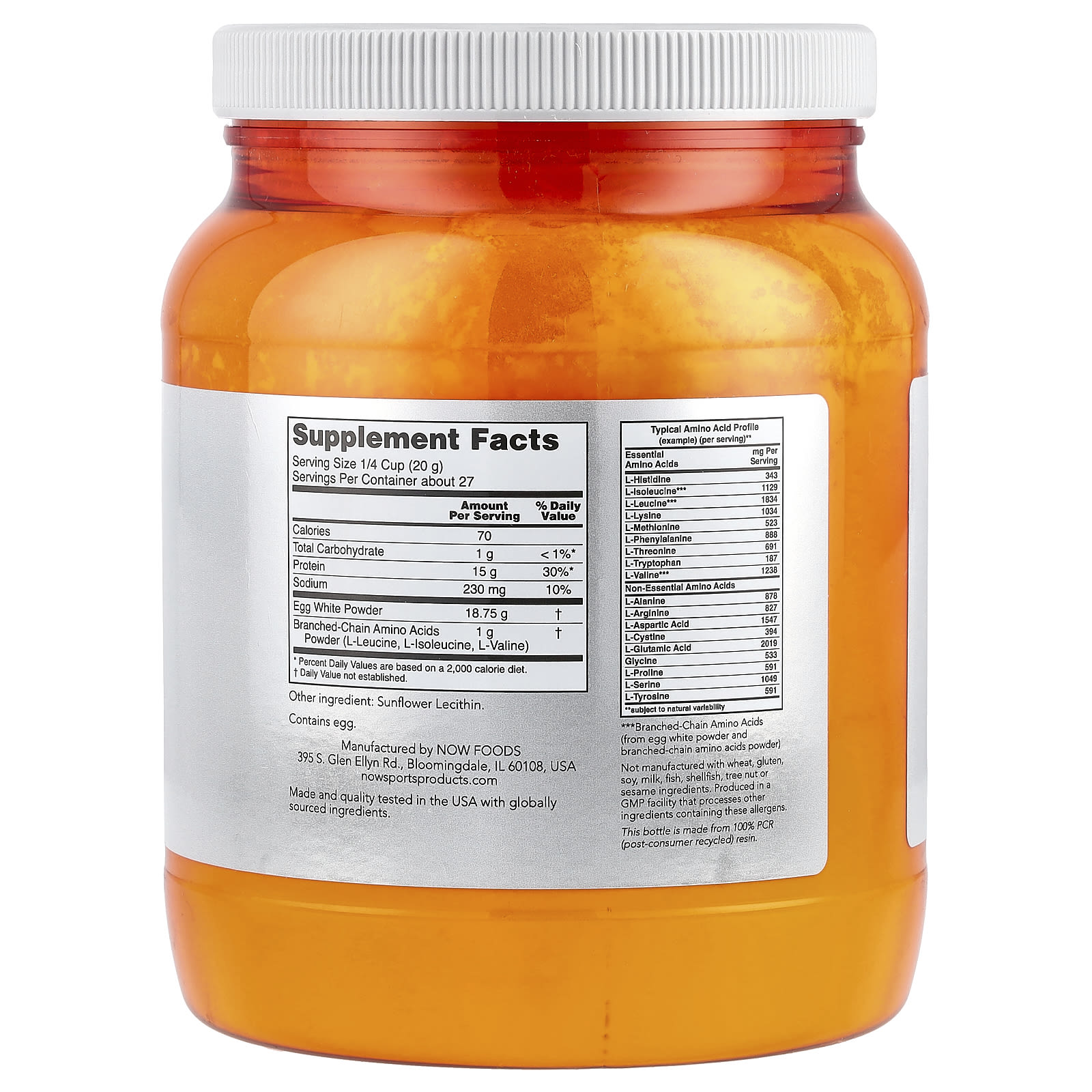Протеиновый порошок NOW Foods Sports Egg White Protein with BCAAs, без вкуса, 544 г — фото 2