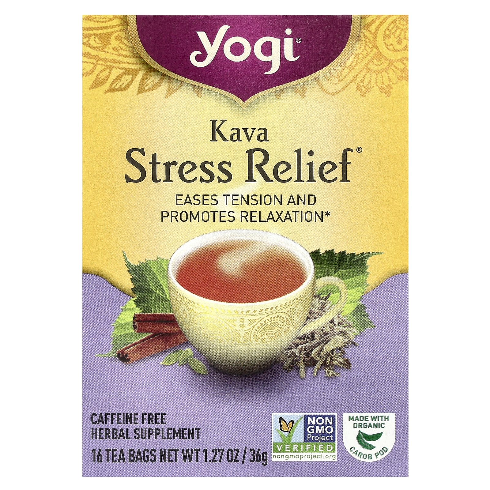 Чайные пакетики Yogi Tea Stress Relief® 16, без кофеина, оттенок Kava, 36 г