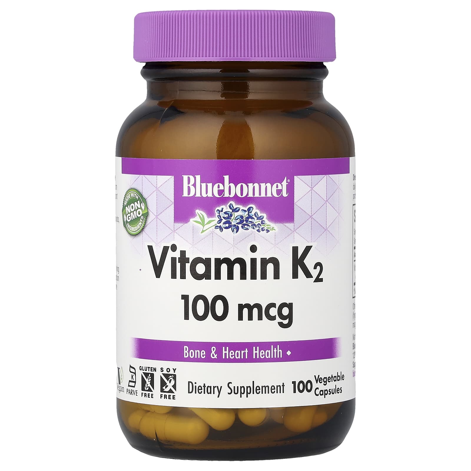 Витамин K2 Bluebonnet Nutrition, 100 мкг, 100 растительных капсул
