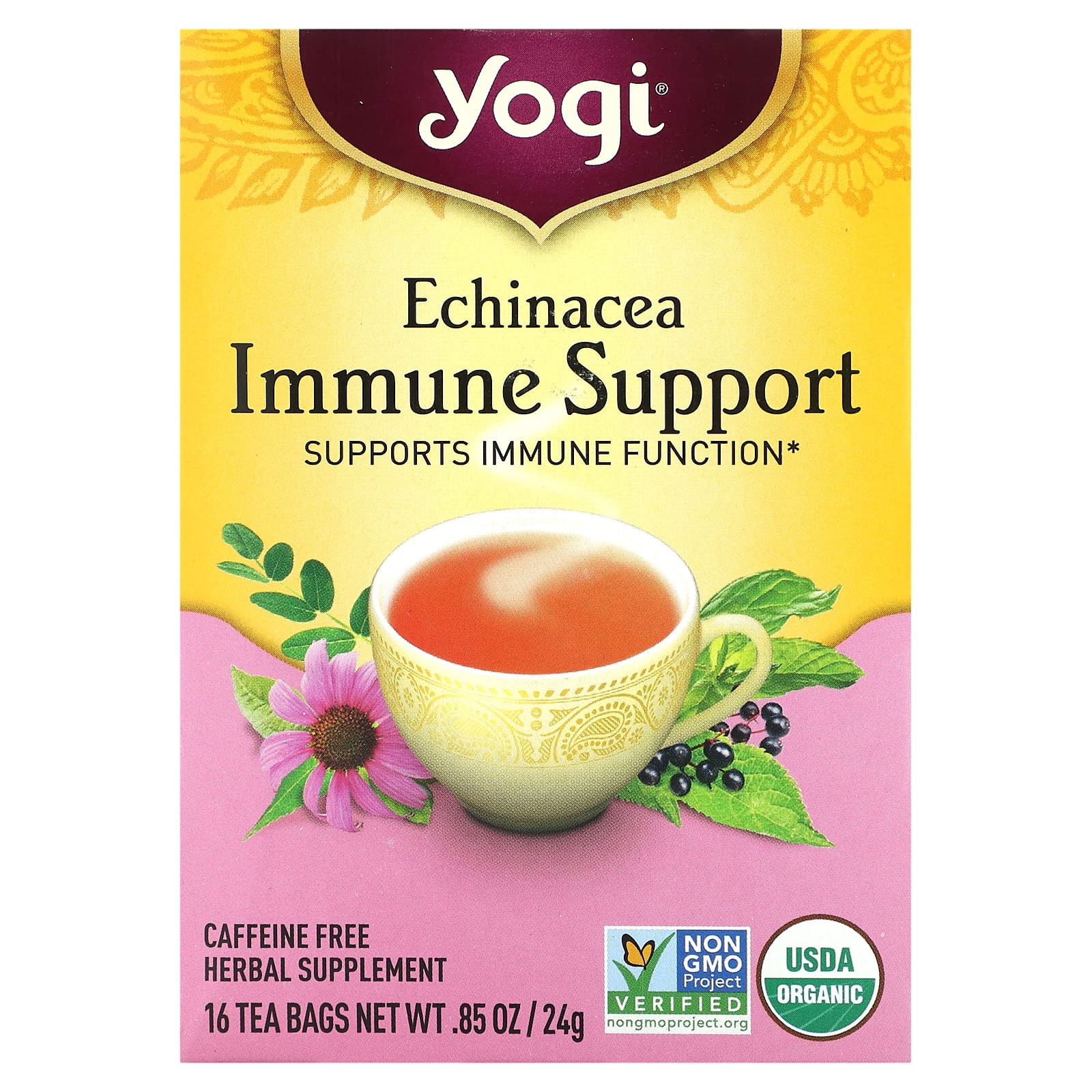 Эхинацея Yogi Tea Immune Support 16 Tea Bags, без кофеина, 24 г, чайные пакетики — фото 2
