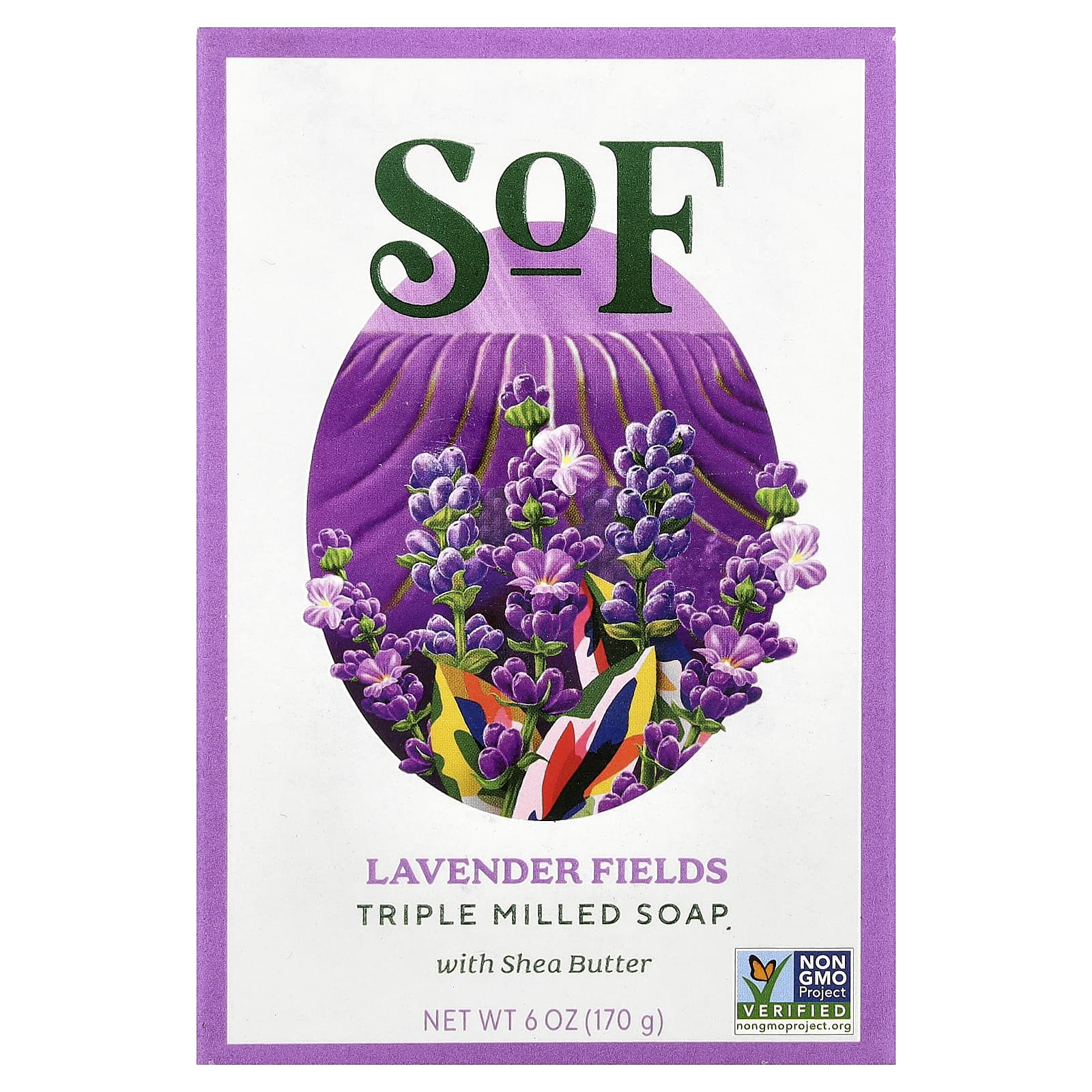 Мыло SoF Triple Milled Soap with Shea Butter Lavender Fields, 170 г, батончик