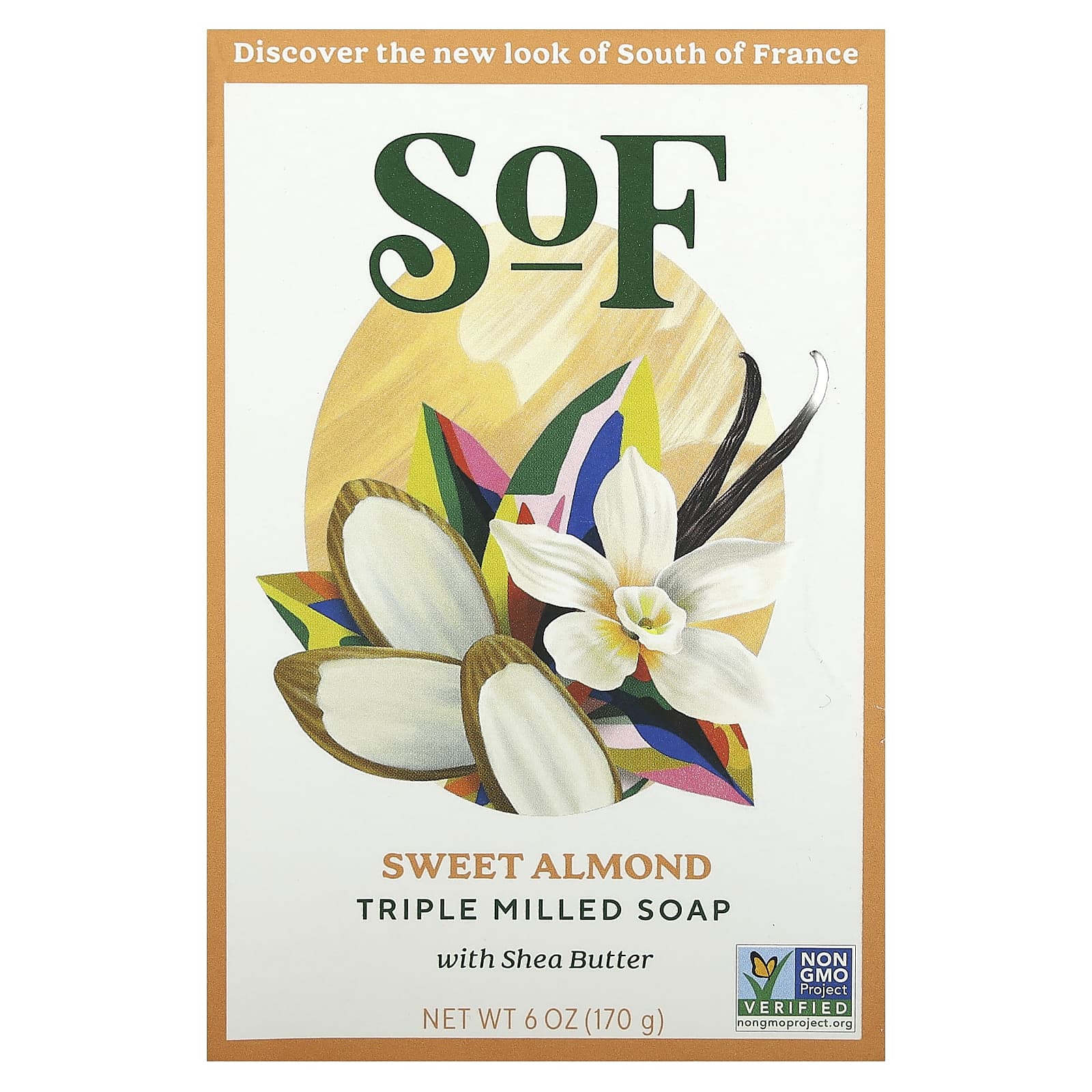 Мыло SoF Triple Milled Soap with Shea Butter Sweet Almond, 170 г, батончик — фото 3