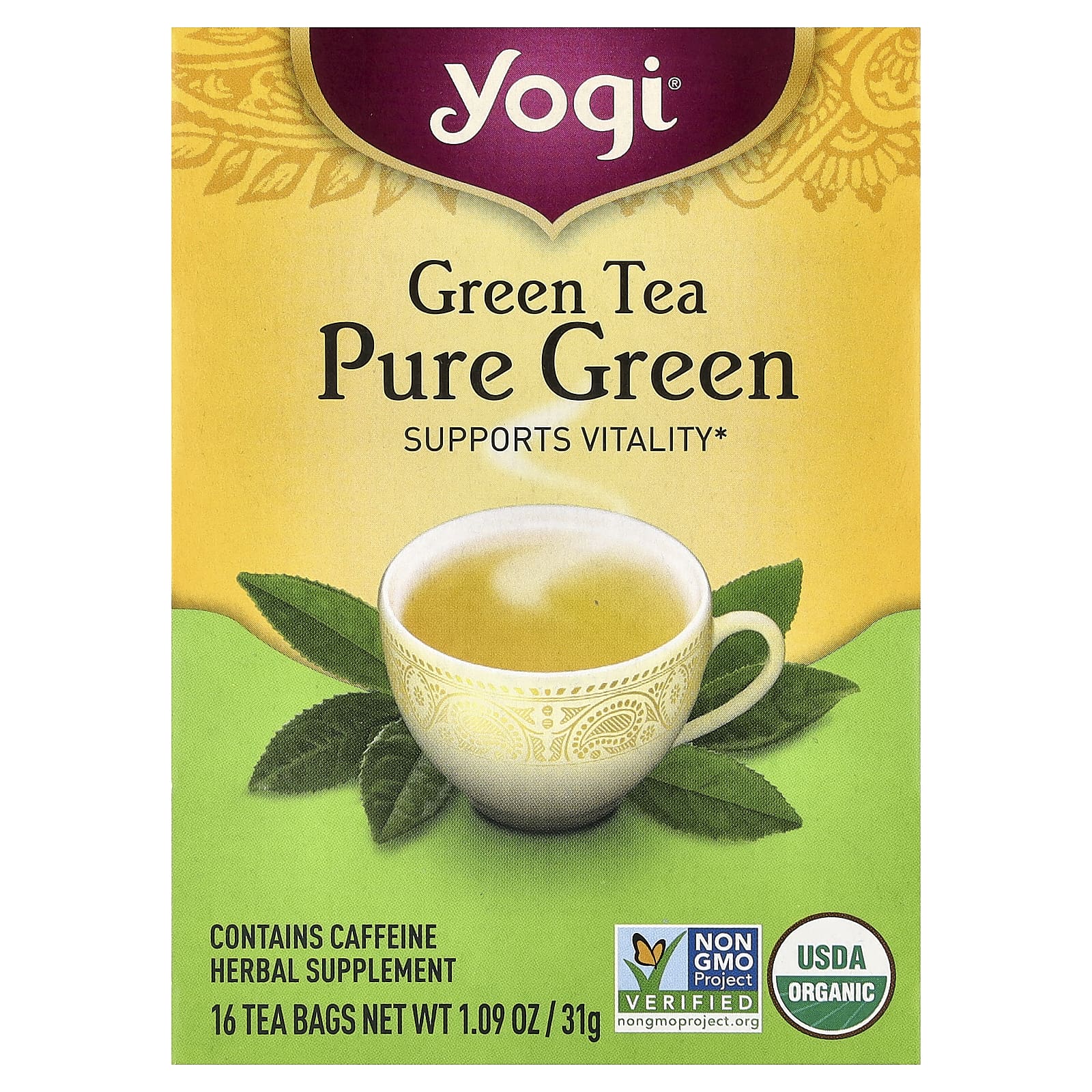 Зеленый чай Yogi Tea Pure Green 16 Tea Bags, 31 г, чайные пакетики — фото 2