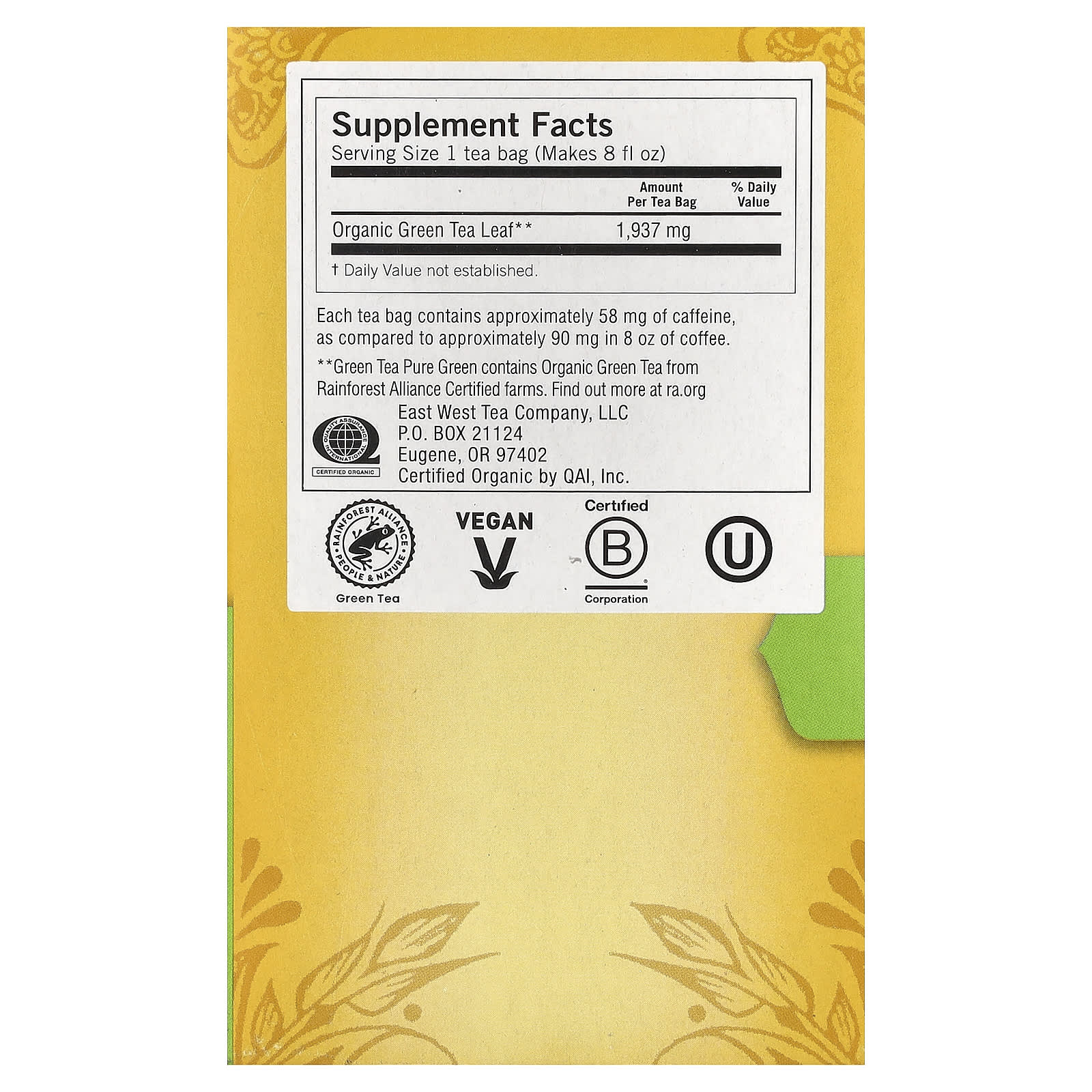 Зеленый чай Yogi Tea Pure Green 16 Tea Bags, 31 г, чайные пакетики — фото 3