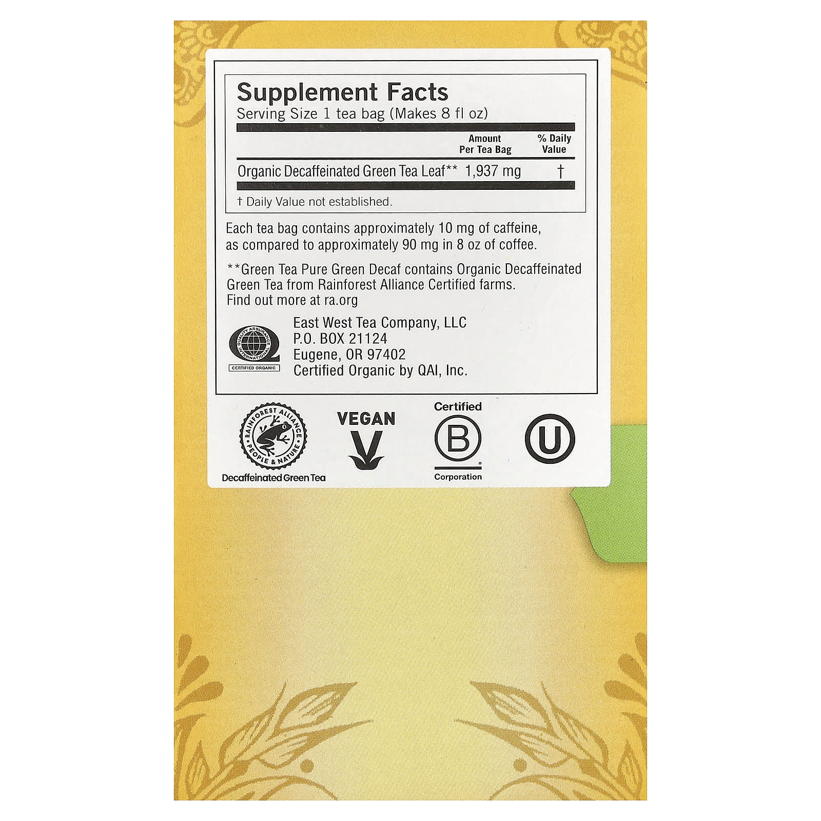 Зеленый чай Yogi Tea Pure Green 16 Tea Bags, оттенок Decaf, 31 г, чайные пакетики — фото 3