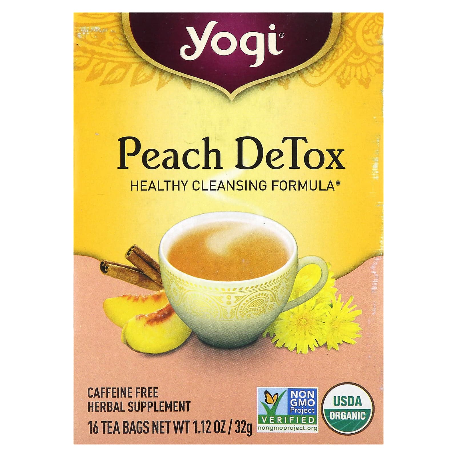 Чайные пакетики Yogi Tea 16, без кофеина, вкус Peach DeTox, 32 г — фото 2