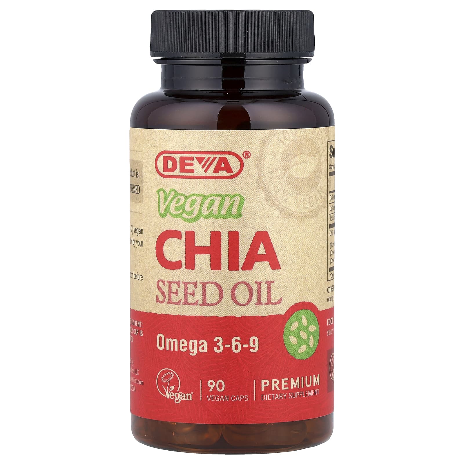 Масло Deva Premium Vegan Chia Seed, 500 мг, капсулы
