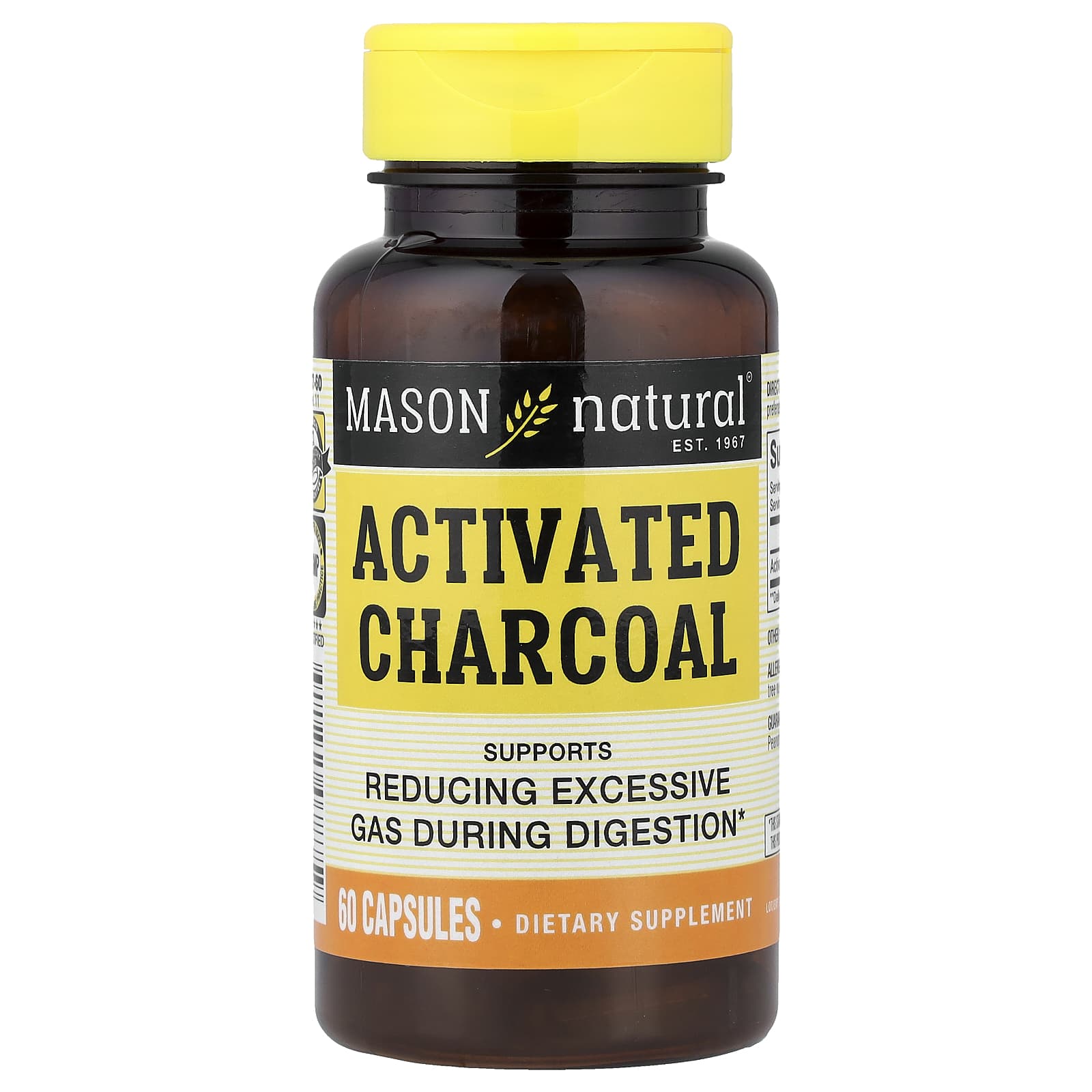 Активированный уголь Mason Natural, 260 мг, 60 капсул