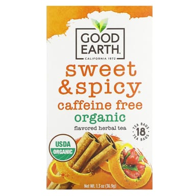 Чай Good Earth Teas Organic Herbal Sweet & Spicy Caffeine Free, оттенок 18 Tea Bags, 36.9 г, чайные пакетики
