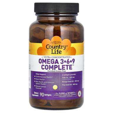 Омега-3 Country Life Ultra Concentrated -6-9 Complete, вкус Natural Lemon, 90 мягких капсул