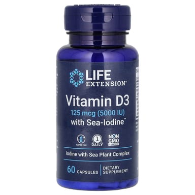 Витамин D3 Life Extension with Sea-Iodine, 125 мкг (5000 МЕ), 60 капсул