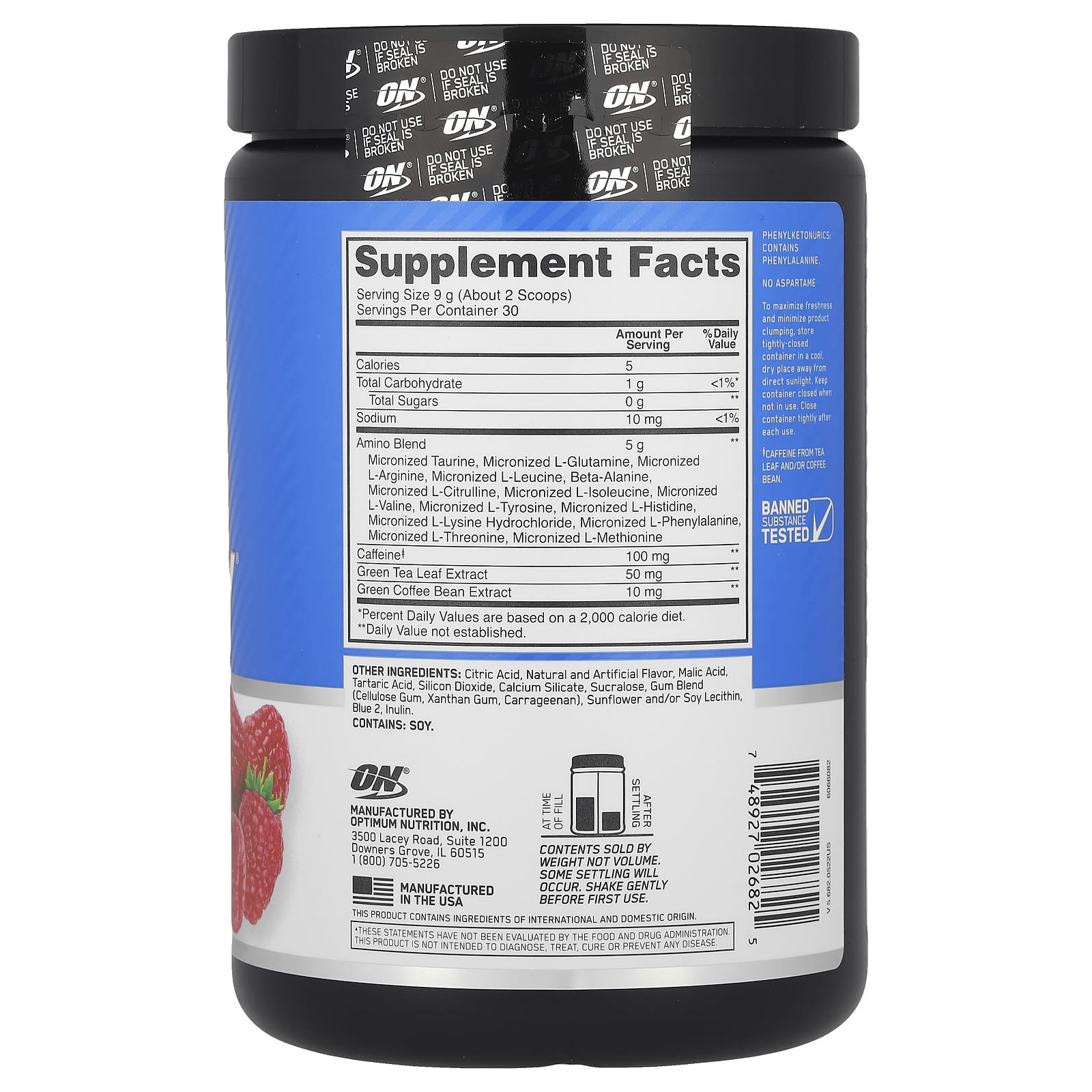 Энергетик Optimum Nutrition, 270 г (9.5 oz) вкус Голубая малина — фото 2