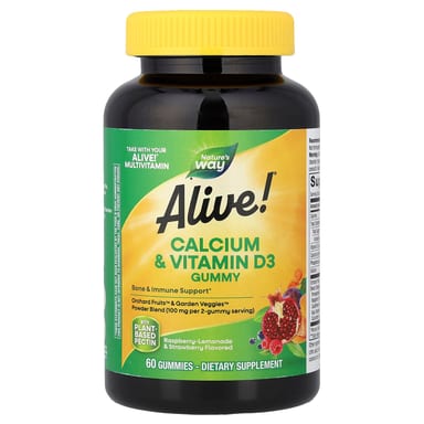 Витамин D3 Nature's Way Alive!® Calcium & Gummy Raspberry-Lemonade & Strawberry, 60 жевательных пастилок
