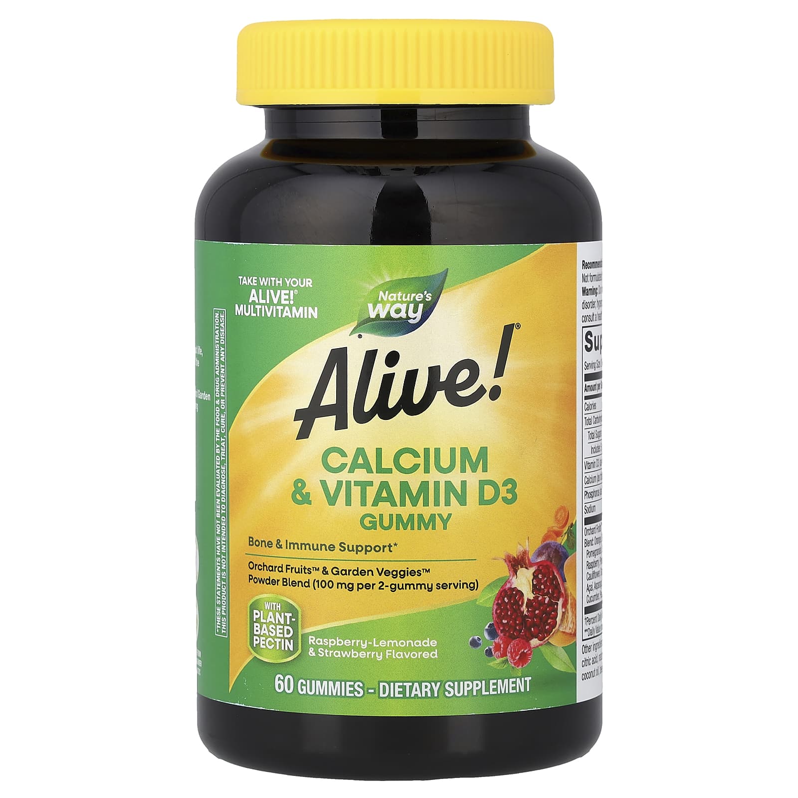Витамин D3 Nature's Way Alive!® Calcium & Gummy Raspberry-Lemonade & Strawberry, 60 жевательных пастилок — фото 1